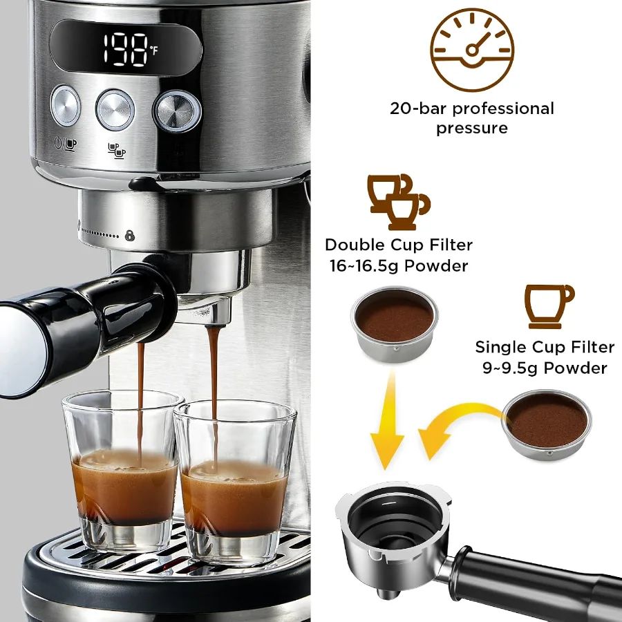 20 Bar Espresso Machine with Frothing Pitcher view 10