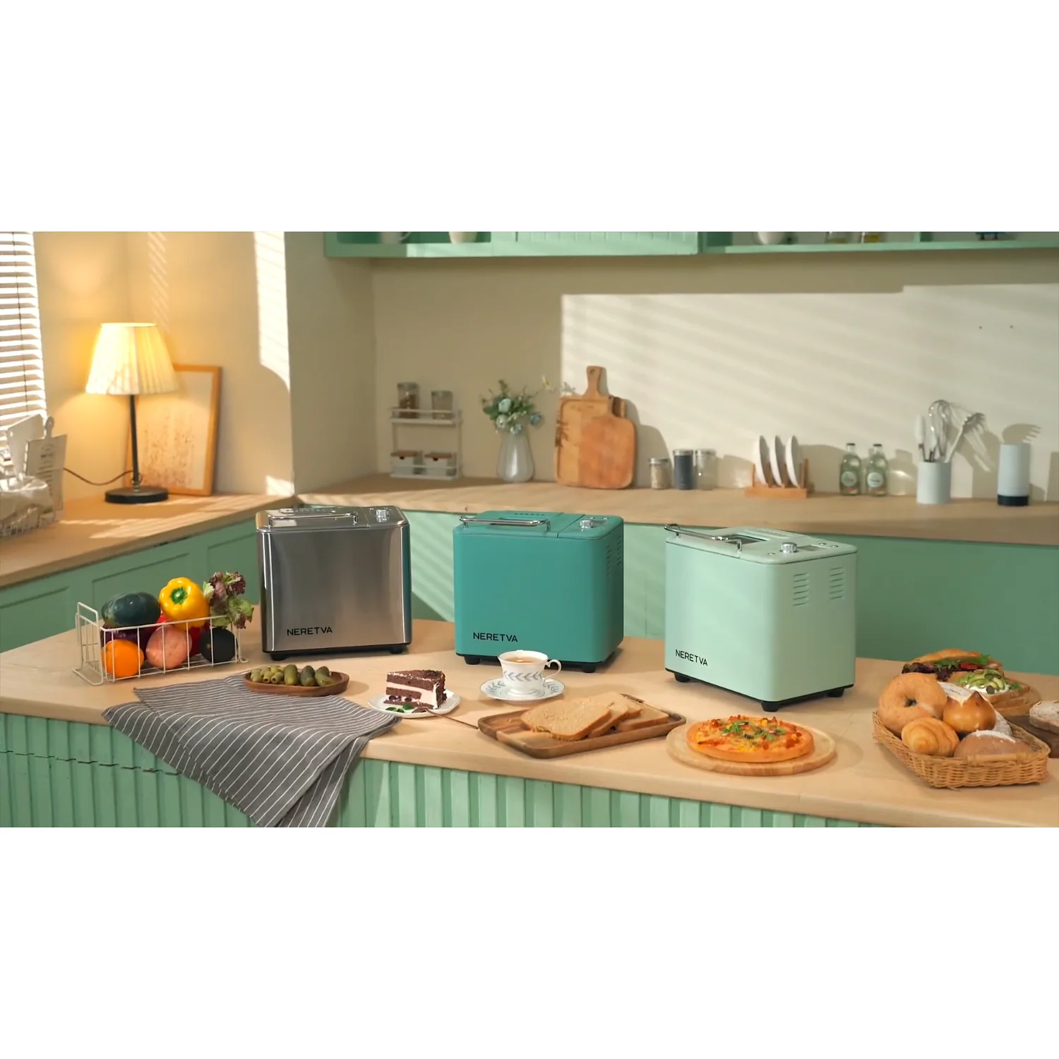 Three Neretva bread machines on a kitchen counter